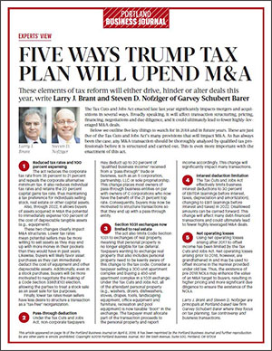 Portland Business Journal: Five Ways the Tax Cuts and Jobs Act Will Upend M&A